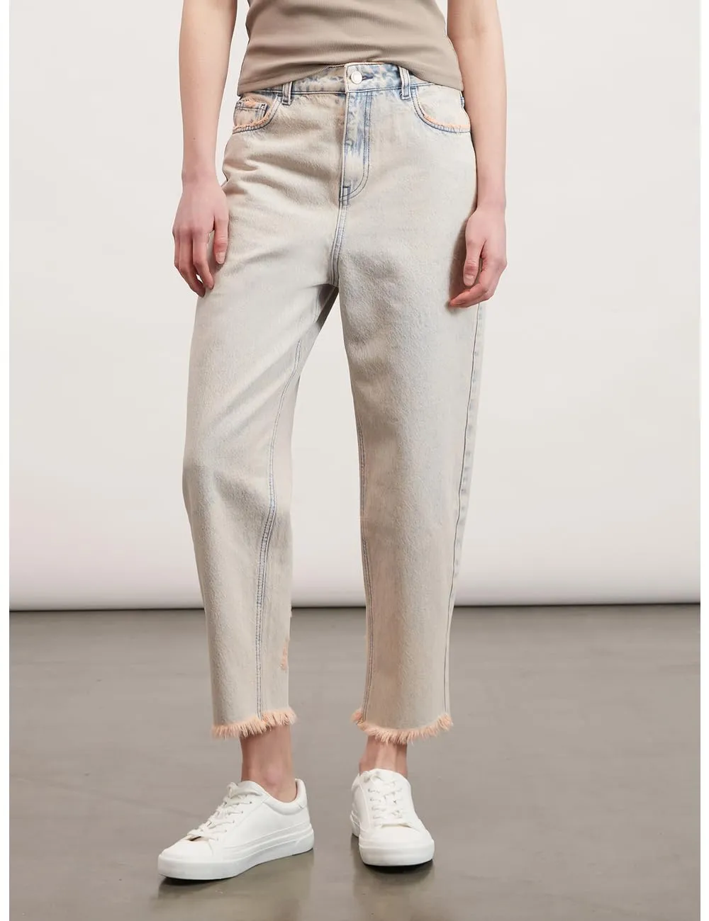 Motivi Baggy-Jeans Denim rosa Fransen-Saum