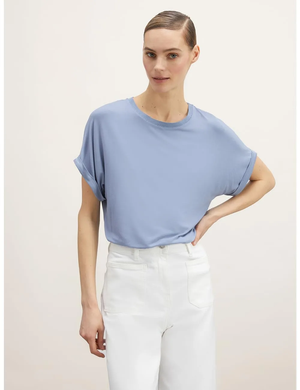 Motivi Oversize T-Shirt Viskose-Jersey Lurex-Ausschnitt