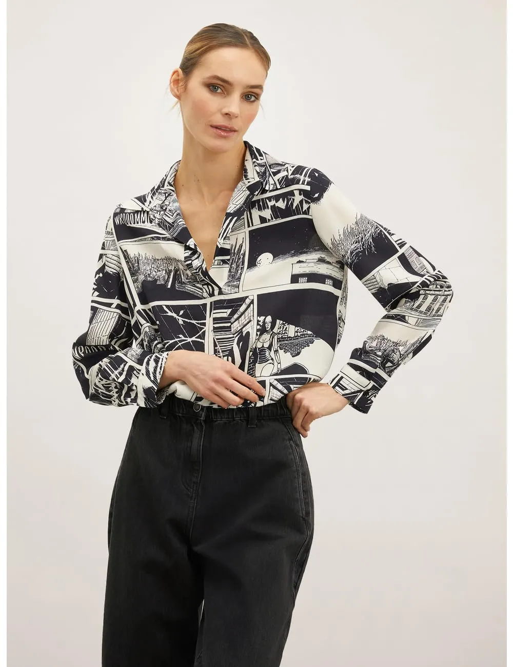 Motivi Hemdbluse Comics-Print Viskose