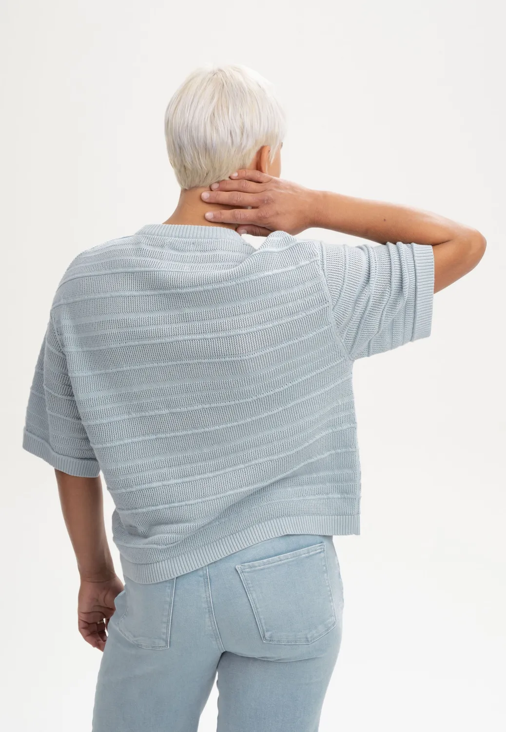 MELA Style AROHI Strick T-Shirt cloudy blue aus Baumwolle