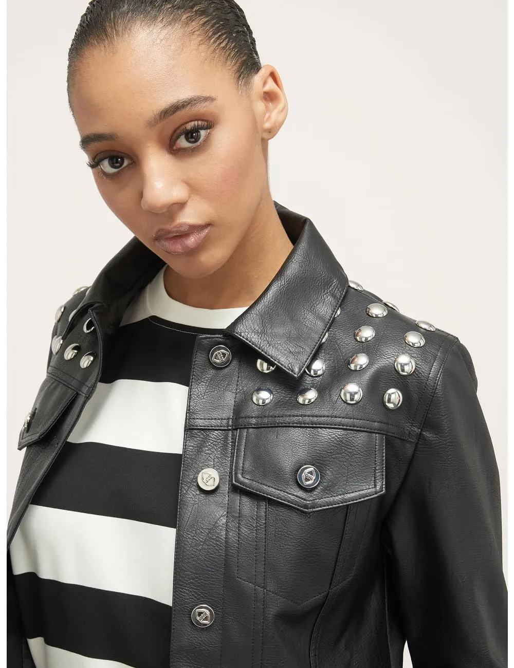 Motivi Blousonjacke Nieten schwarz Gr. 42 beschichtet
