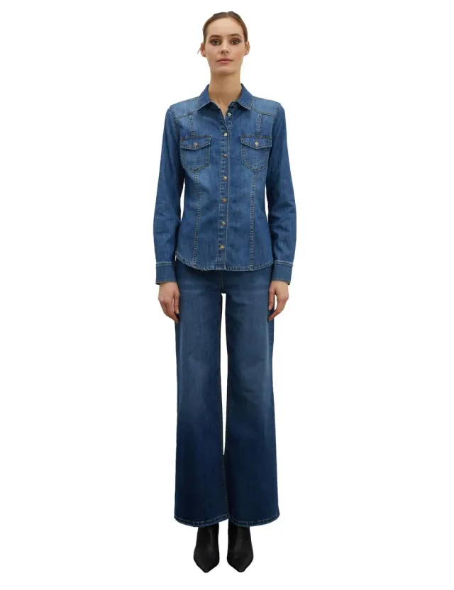 Motivi Denim Hemdbluse Stretch mittlere Waschung