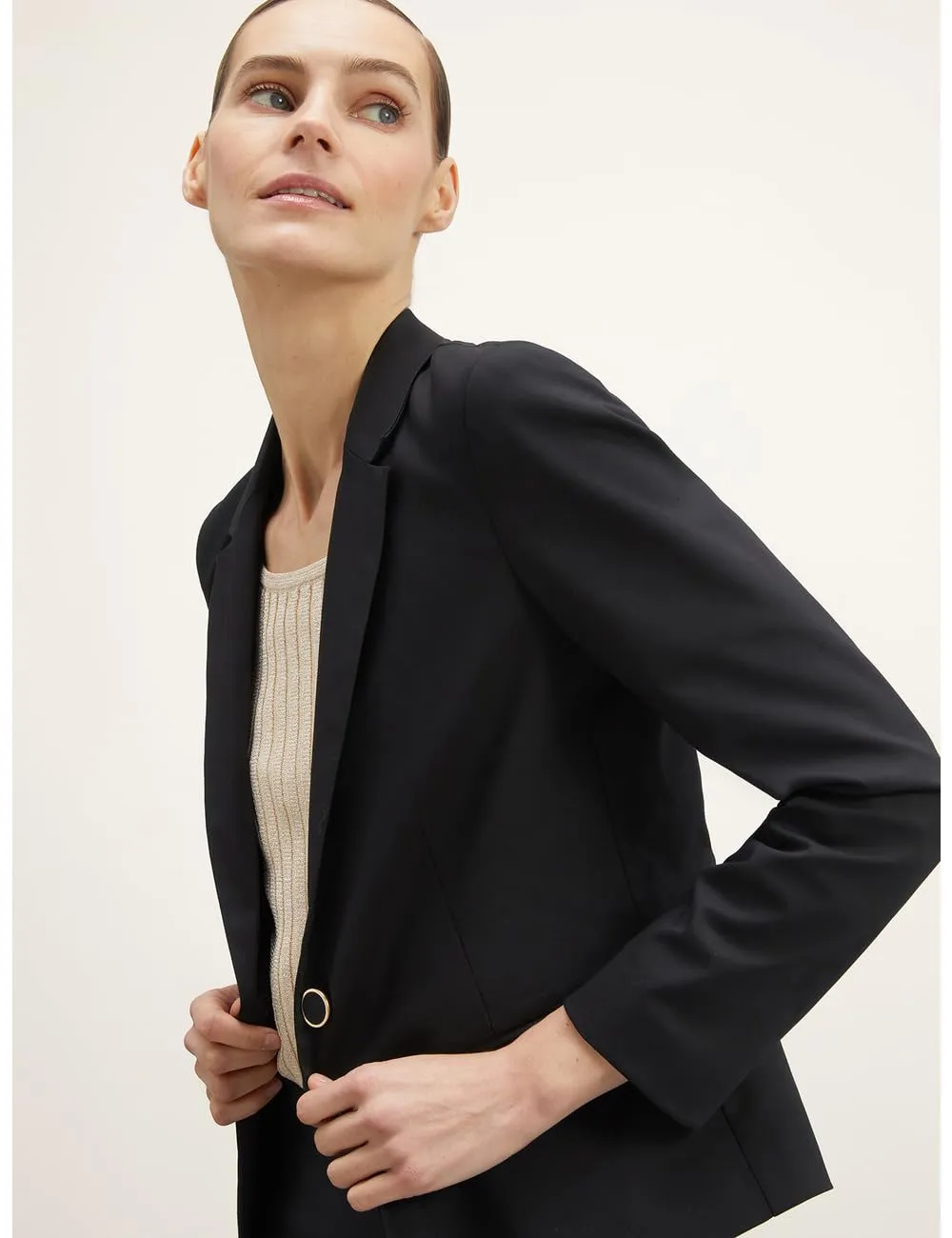 Motivi Kurzer Einreihiger Blazer Baumwolle Revers