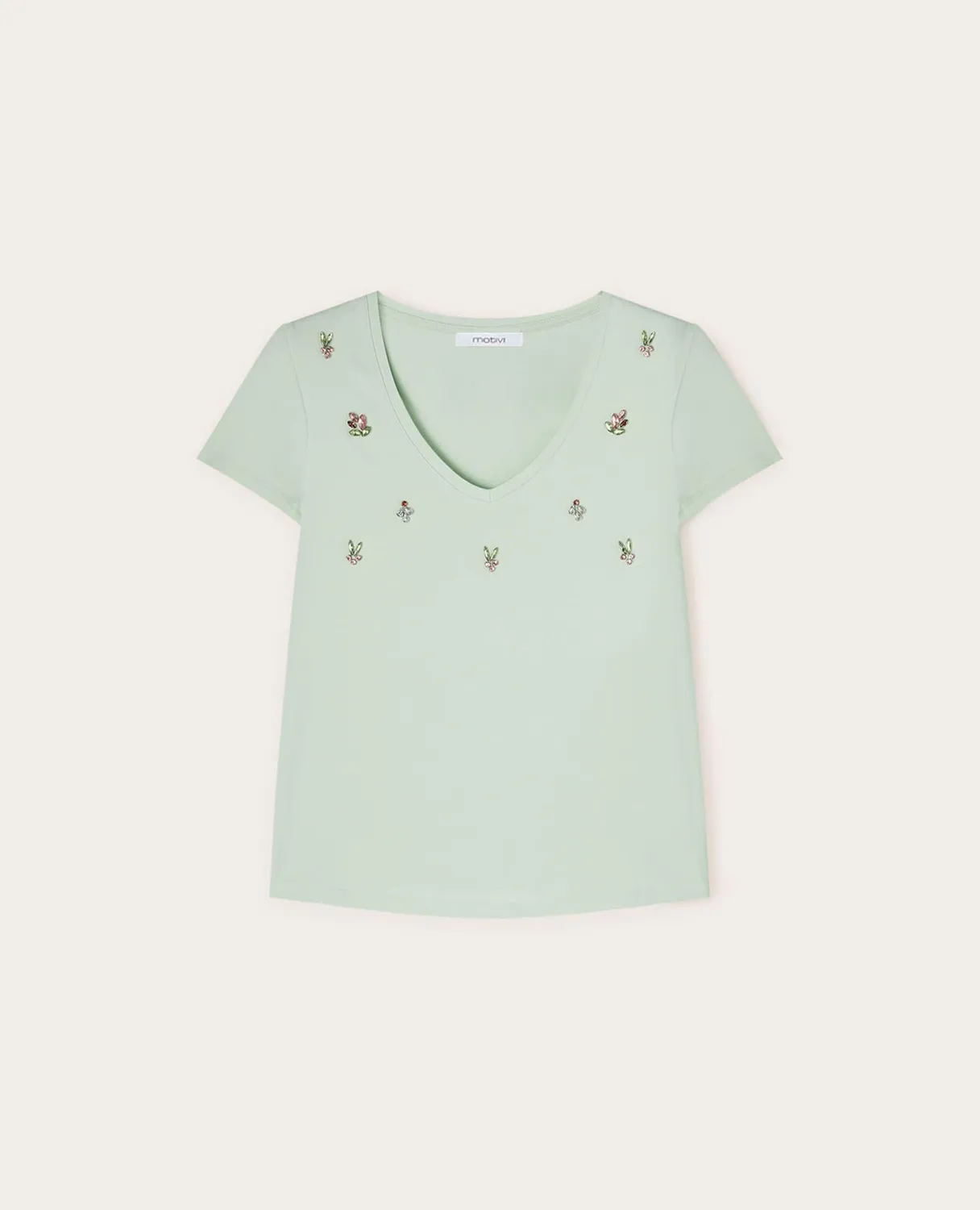 Motivi T-Shirt V-Ausschnitt Steinchen Damen aus Baumwolle