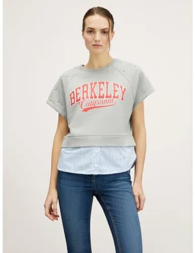 Motivi Sweatshirt mit Popeline-Einsätzen kurzarm Steinchen