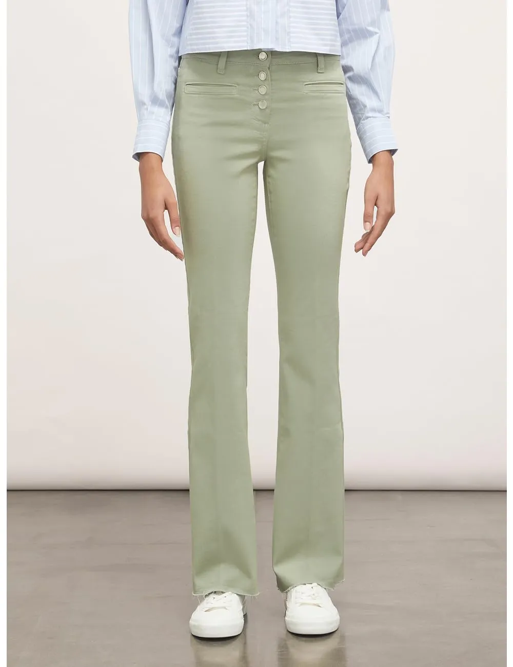 Motivi Flare-Hose Stretch-Baumwolle Fransensaum hohe Taille