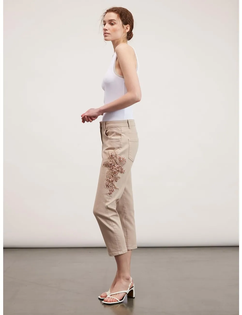 Motivi Hose Baumwolle Five-Pocket mit Stein-Stickerei