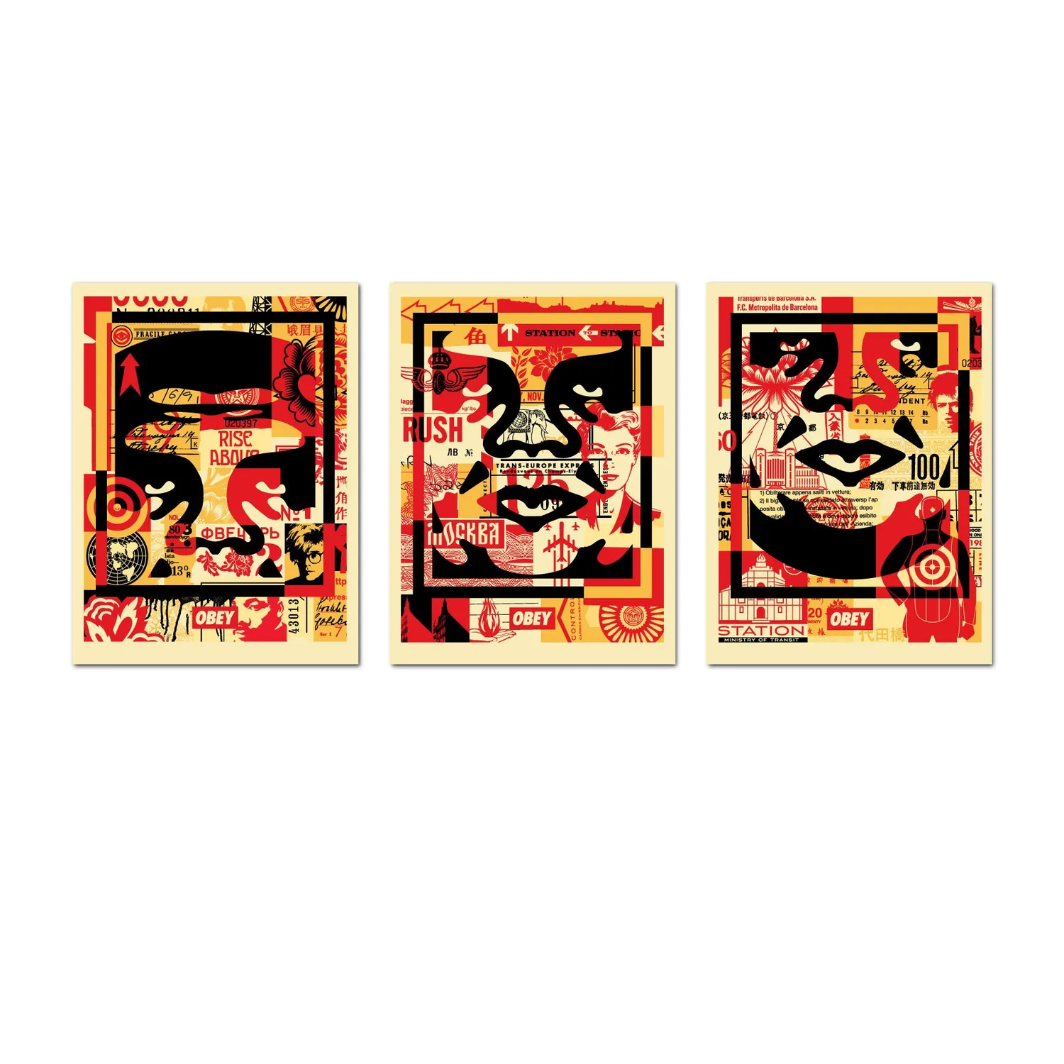 Obey 3-Face Collage Signed Offset Lithograph Set 3-teilig