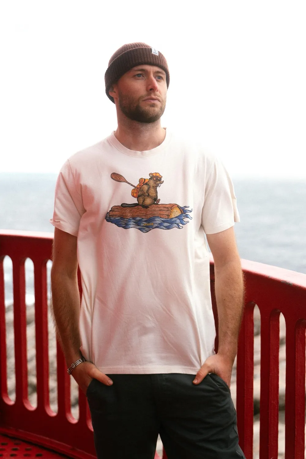 LAKOR Beaver Rafting T-Shirt Rainy Day Bio-Baumwolle