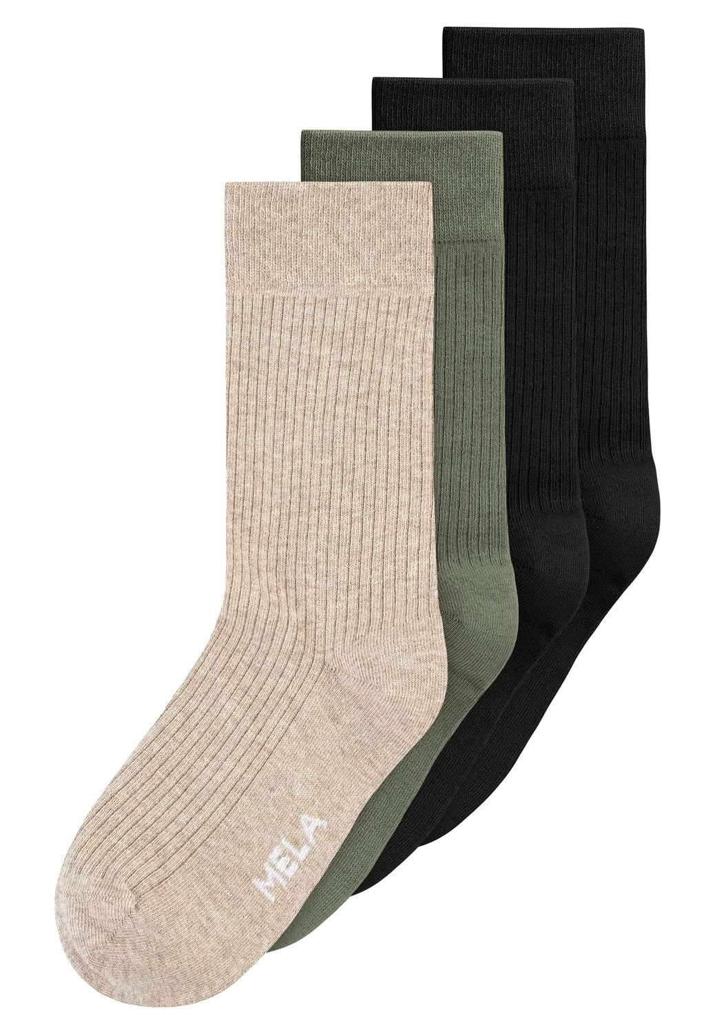 MELA Gerippte Socken 4 Paare weiß 39-42 Bio-Baumwolle