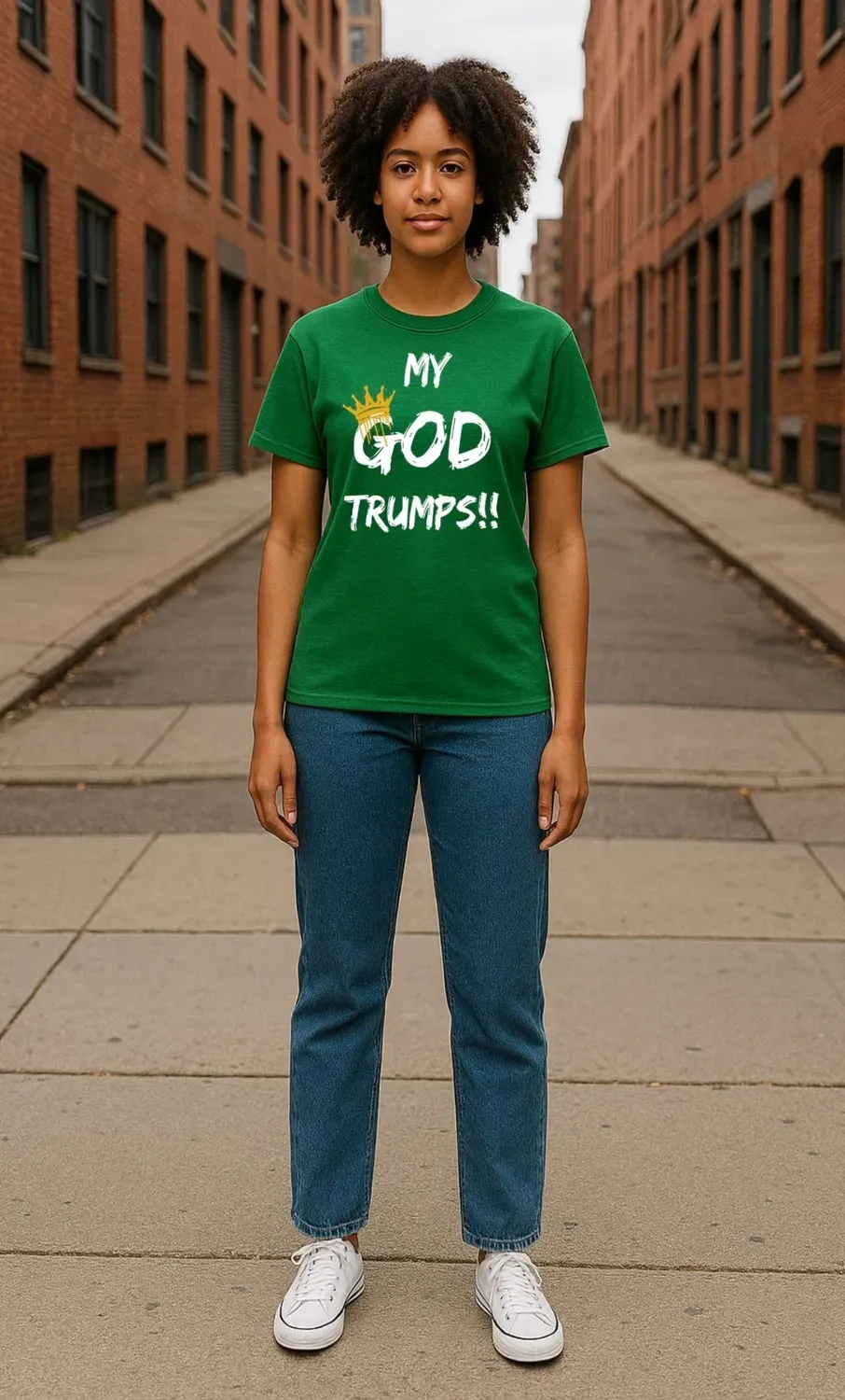 Covered My GOD Trumps T-Shirt Grün aus Baumwolle