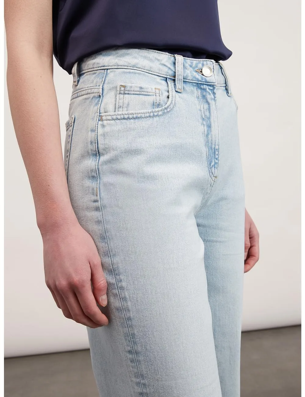 Motivi Cropped-Jeans Wide-Leg Hellblau Baumwoll-Denim