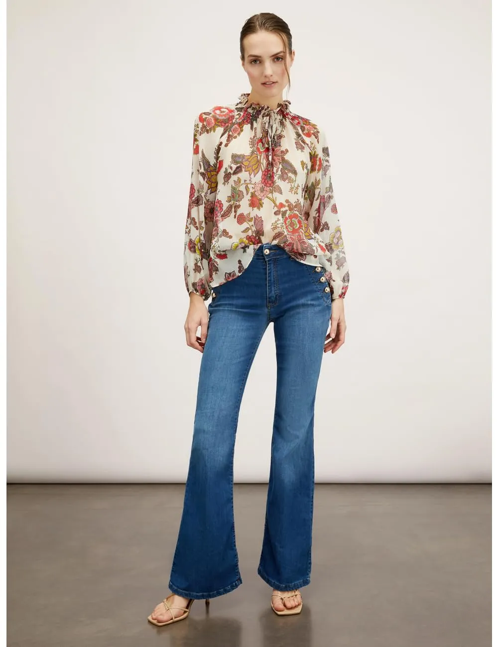 Motivi Bluse Blumenmuster Creponne hoher Kragen
