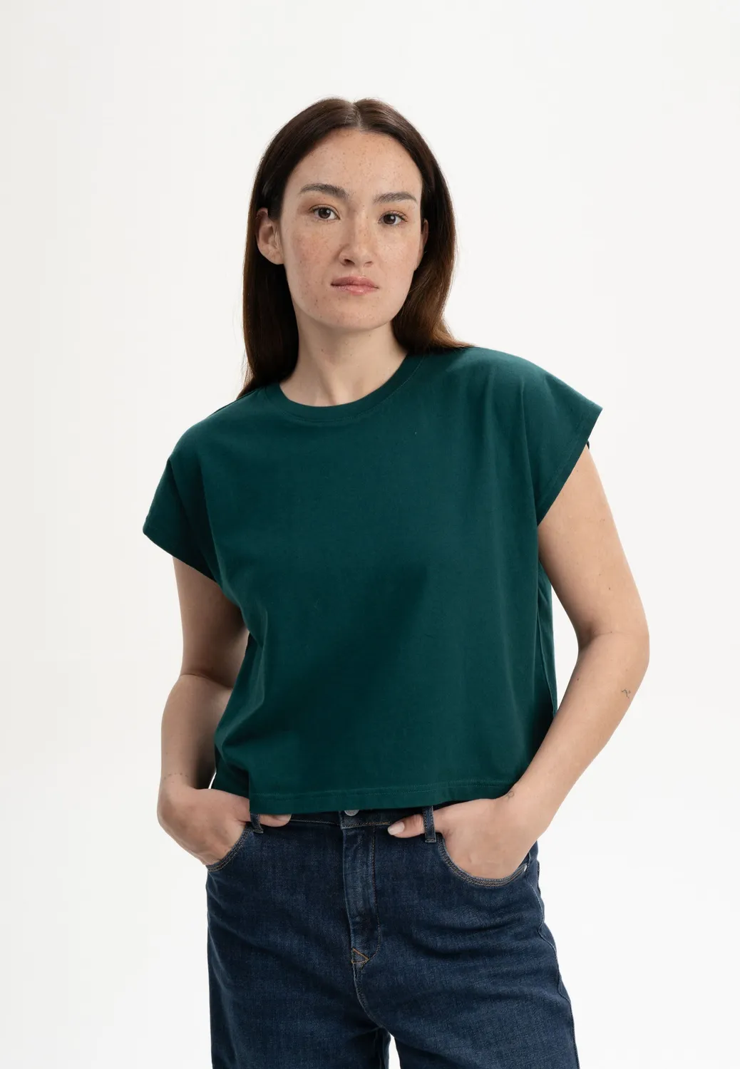 MELA BHAMINI Cropped T-Shirt weiß Bio-Baumwolle