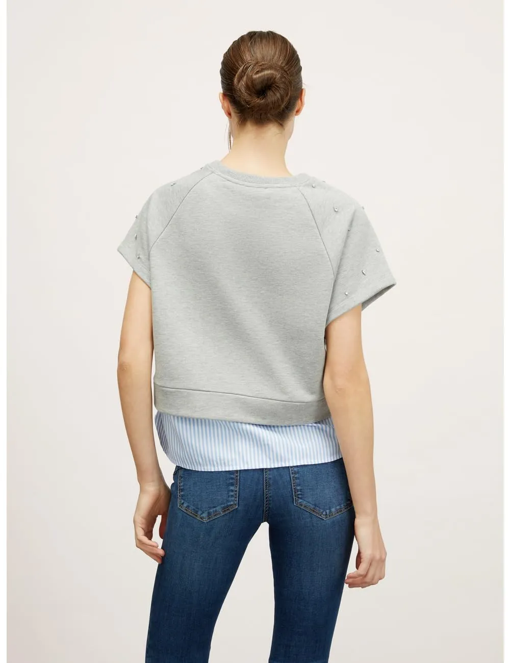 Motivi Sweatshirt mit Popeline-Einsätzen kurzarm Steinchen