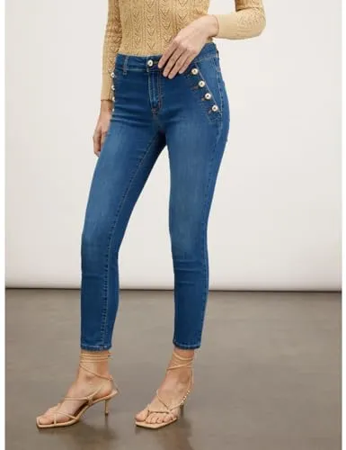 Motivi Skinny-Jeans dunkelblau Baumwoll-Denim mit Knopf