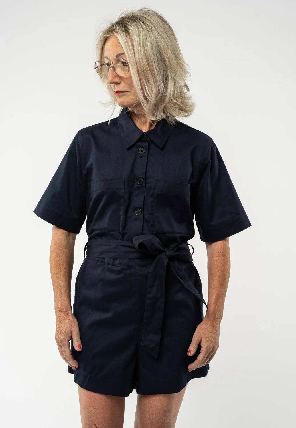 MELA SANELA Jumpsuit blau chambray Bio-Baumwolle