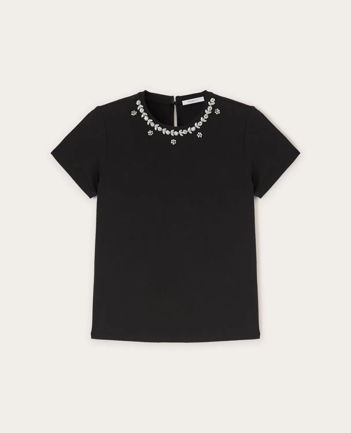 Motivi Spring Summer 24 T-Shirt Steinchen-Ausschnitt Baumwolle