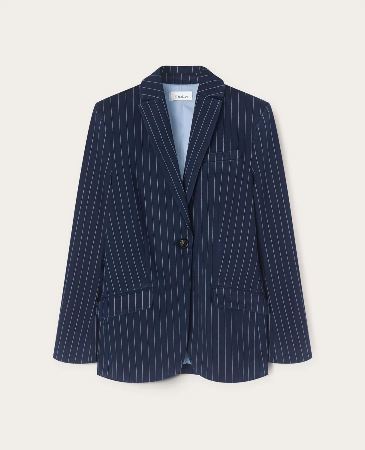 Motivi Einknopf-Jacke Nadelstreifen-Denim Baumwolle