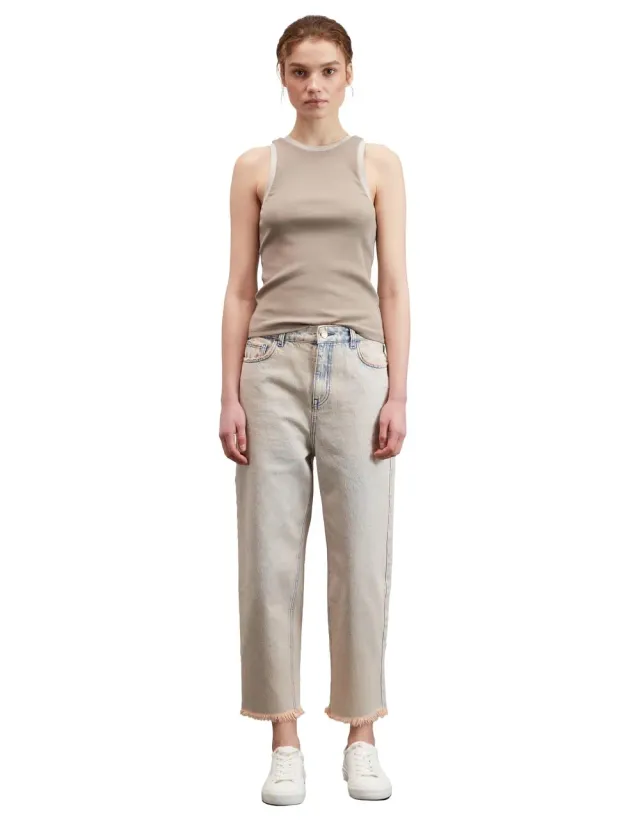 Motivi Baggy-Jeans Denim rosa Fransen-Saum