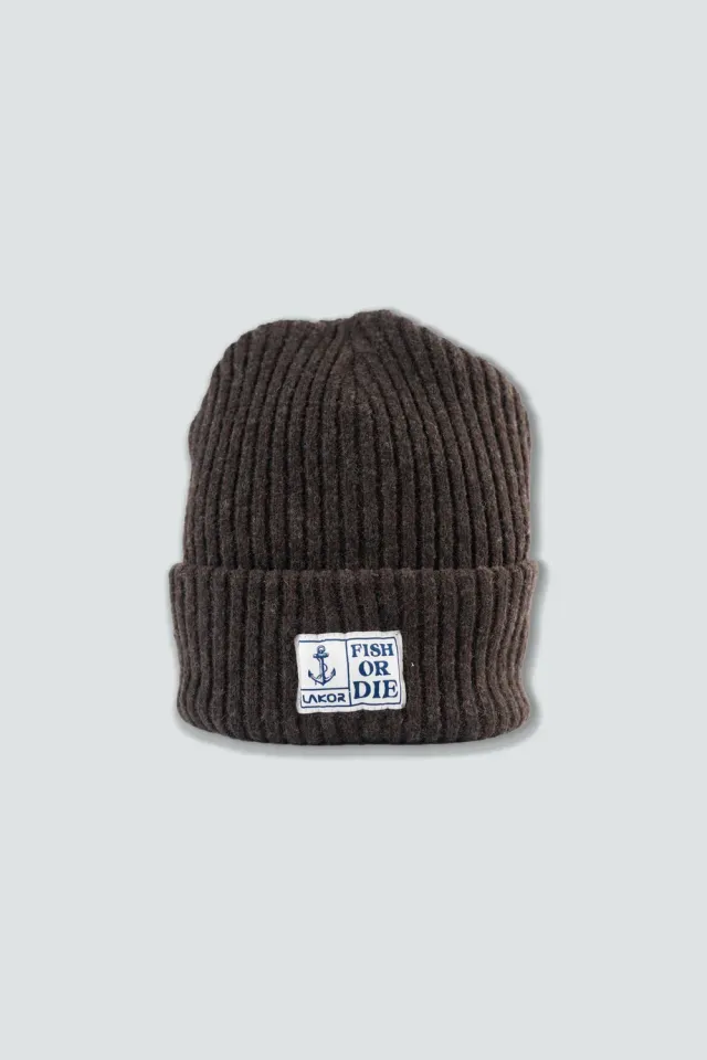 LAKOR Fish or Die Beanie Dunkelbraun Wollmix Onesize