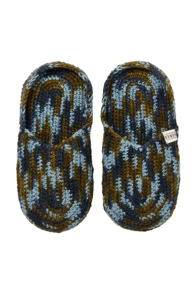 KOMODO HIDE Woll Hausschuhe blau Filzsohle