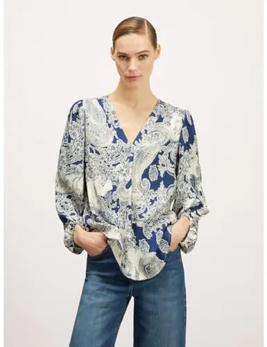 Motivi Jacquard-Bluse V-Ausschnitt Damen langarm