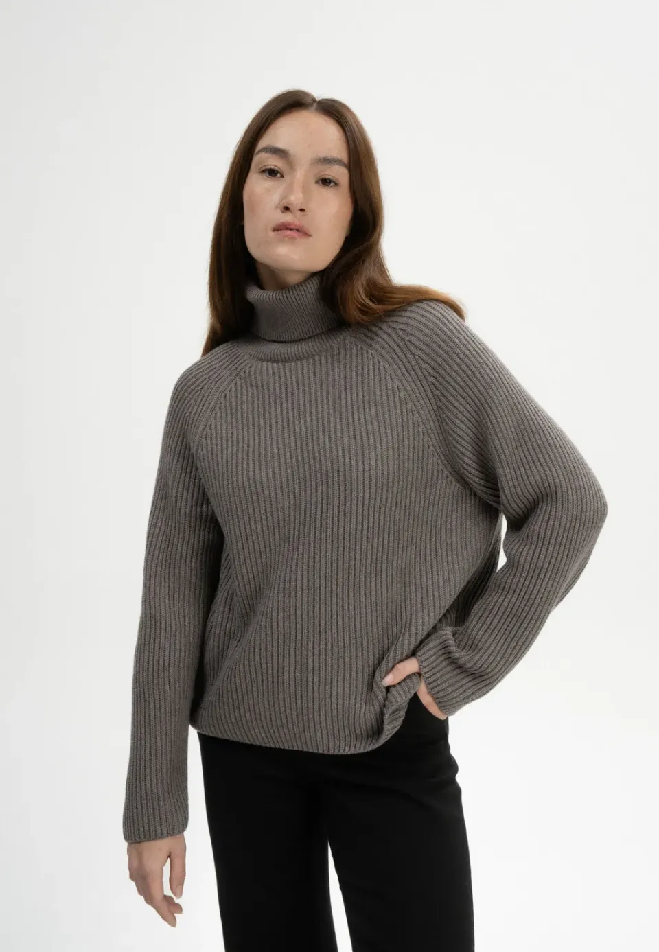 MELA CHIRHA Rollkragenpullover bear melange Gr. M Bio