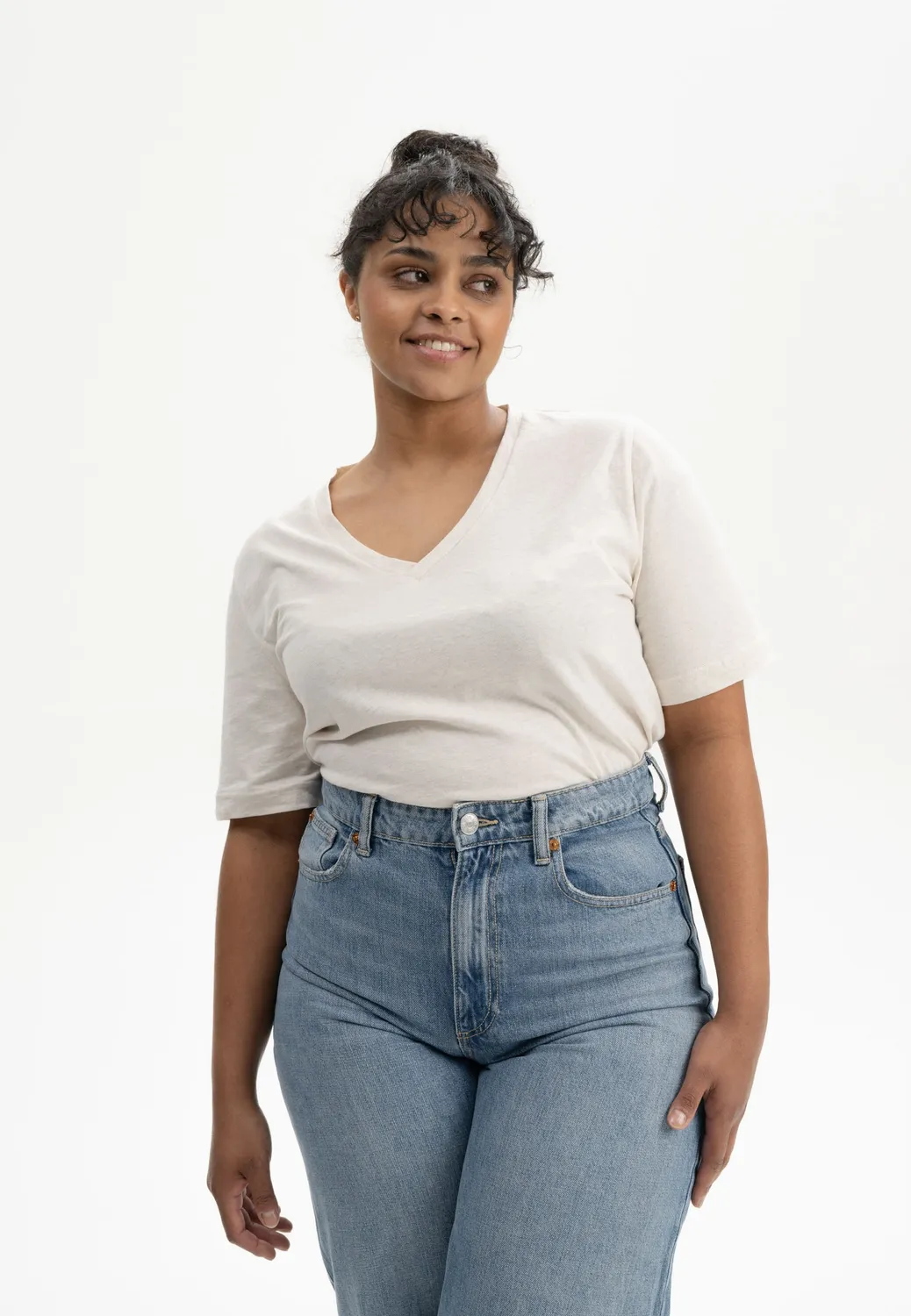 MELA ANKITA V-Neck T-Shirt weiß Bio-Jersey
