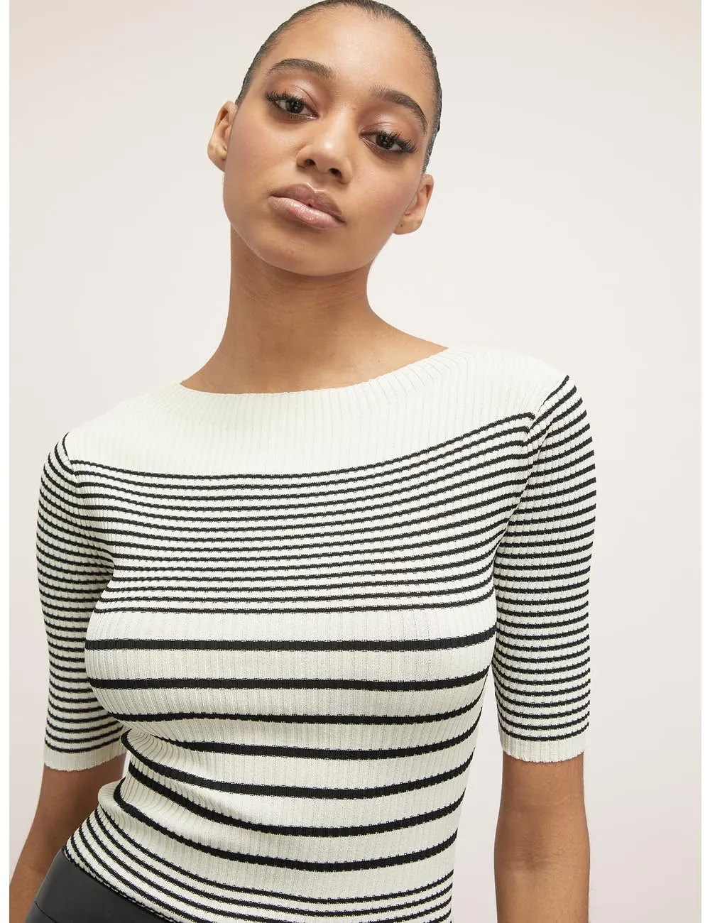 Motivi Rippenpullover Jacquard Pullover gestreift Kurzarm