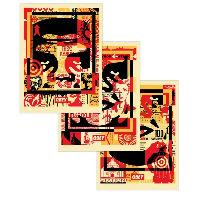 Obey 3-Face Collage Signed Offset Lithograph Set 3-teilig
