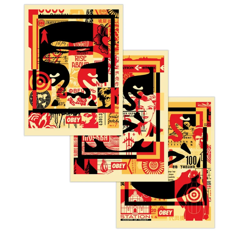 Obey 3-Face Collage Signed Offset Lithograph Set 3-teilig