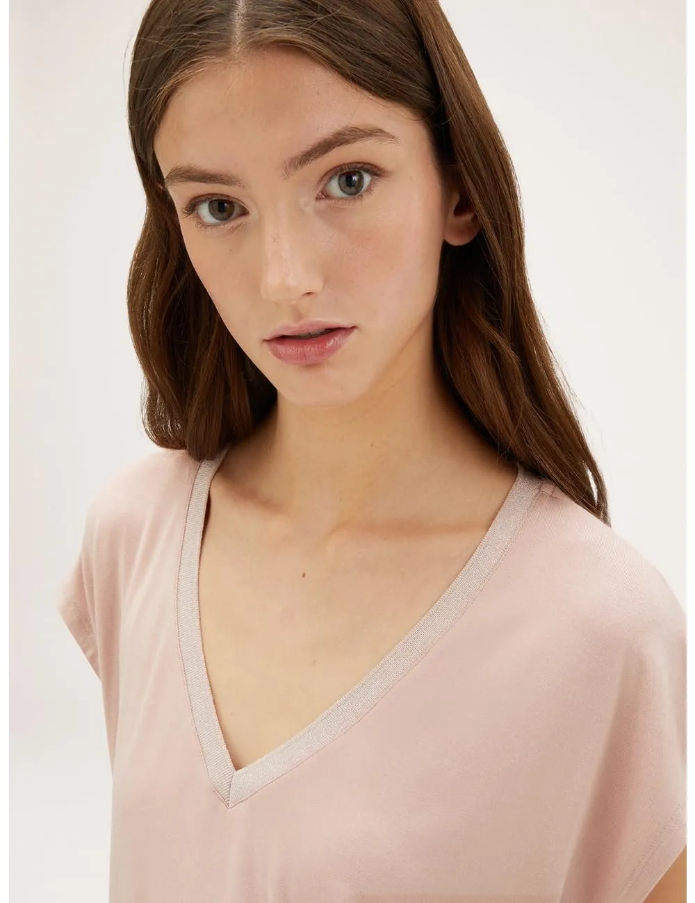 Motivi V-Ausschnitt T-Shirt Viskose Lurex-Bündchen