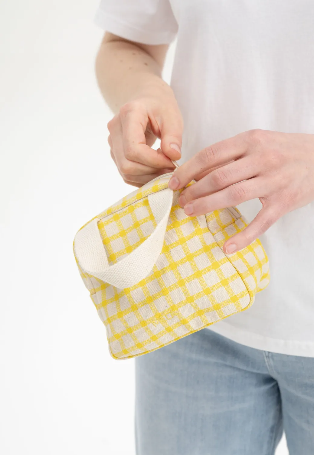 MELA SHAILA Organizer Tasche klein green grid Baumwolle
