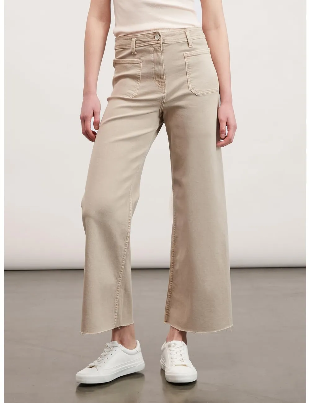 Motivi Cropped-Hose Baumwoll-Drill Fransensaum gerade
