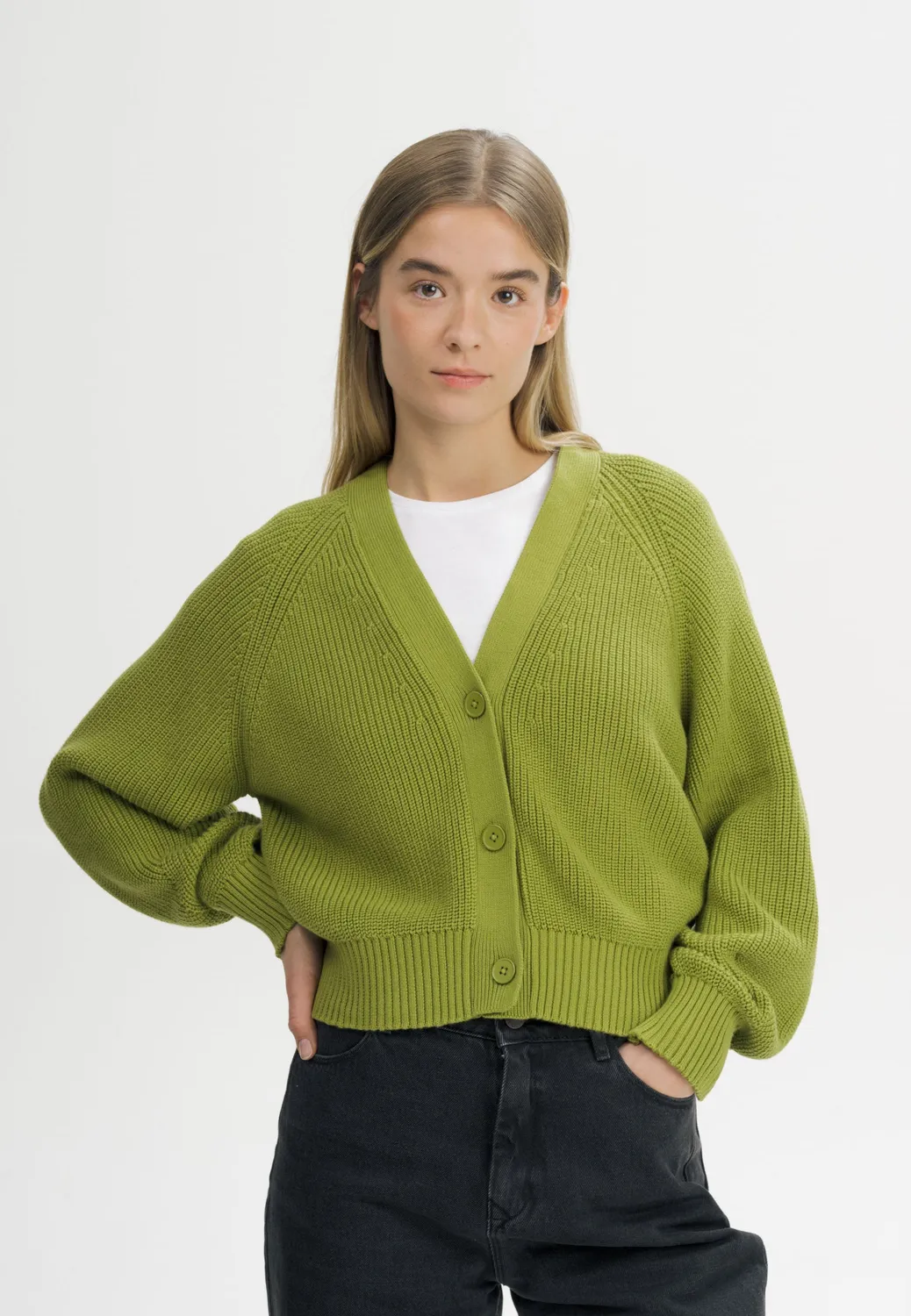 MELA BHUMA Cardigan cloudy blue Gr. M aus Bio-Baumwolle