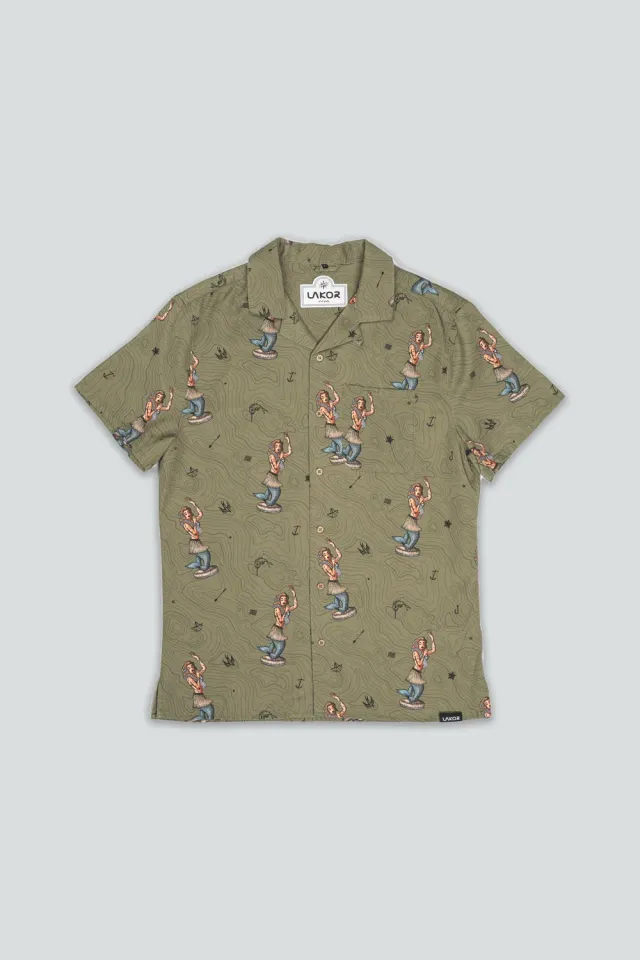 LAKOR Dashboard Hula Kurzarmhemd Deep Lichen Green Lyocell