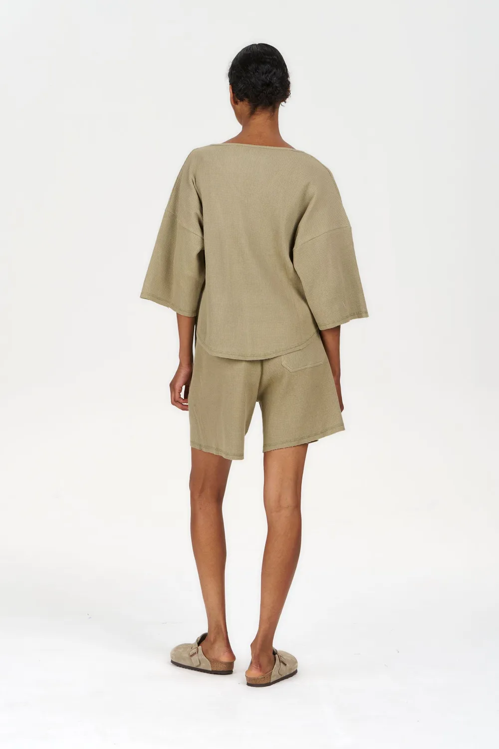 KOMODO MARLIE Shorts Grün Bio-Baumwolle Waffle