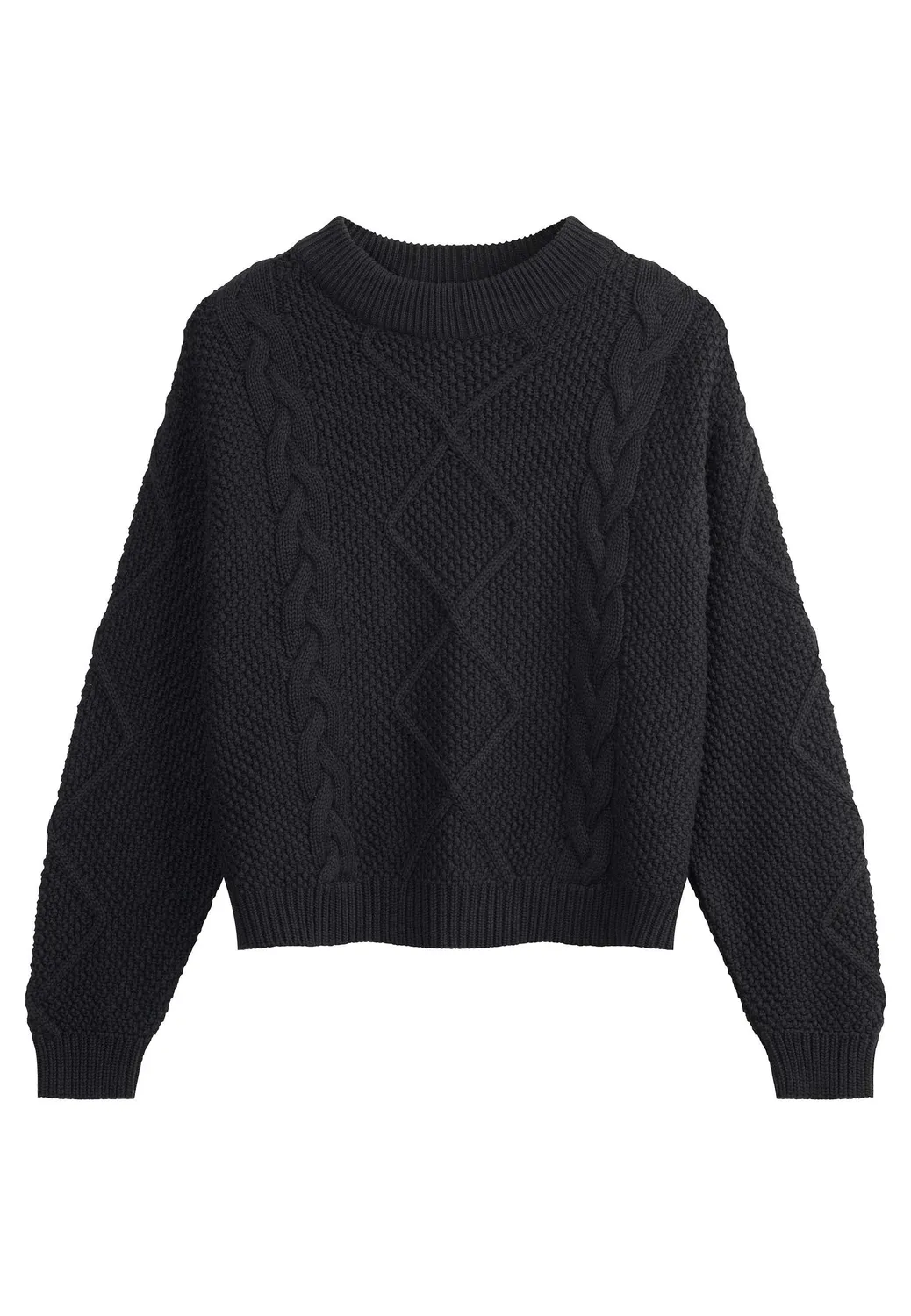 MELA SAMAIRA Zopfstrickpullover schwarz M Baumwolle