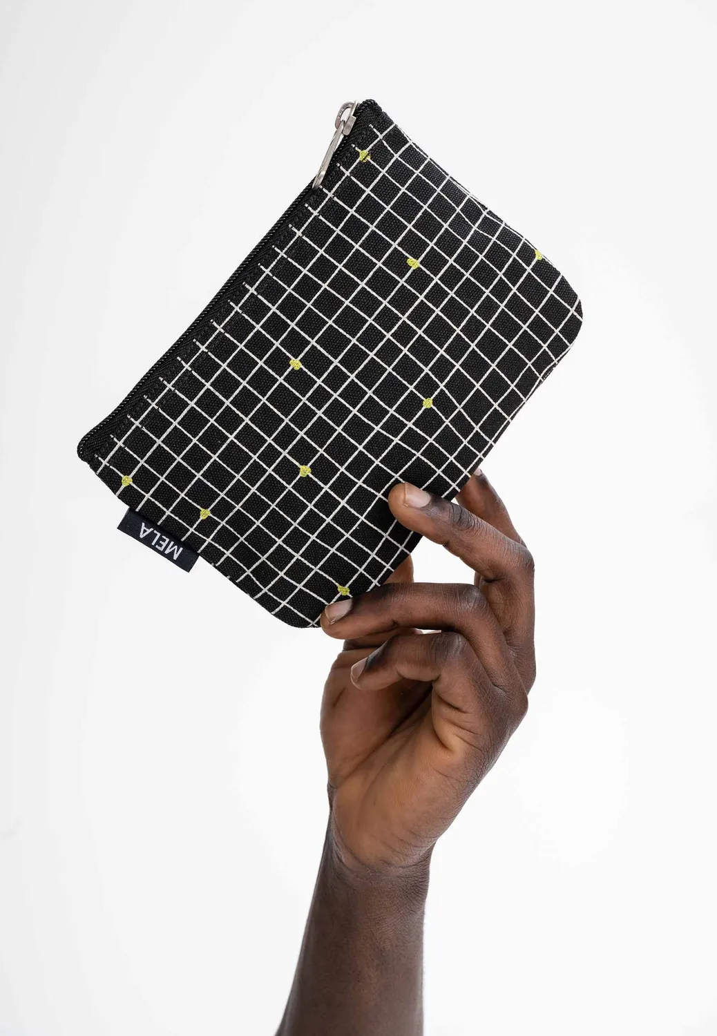 MELA Kleine Kosmetiktasche greige candy grid Baumwolle