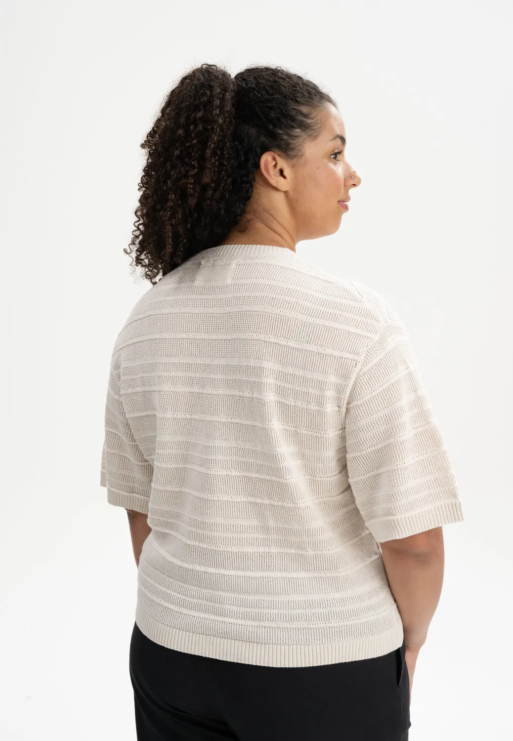 MELA Style AROHI Strick T-Shirt cloudy blue aus Baumwolle