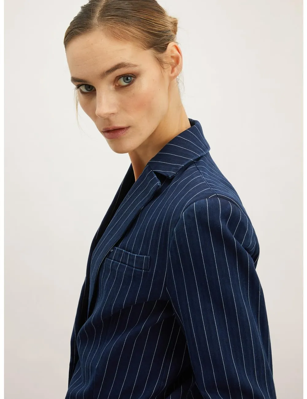 Motivi Einknopf-Jacke Nadelstreifen-Denim Baumwolle