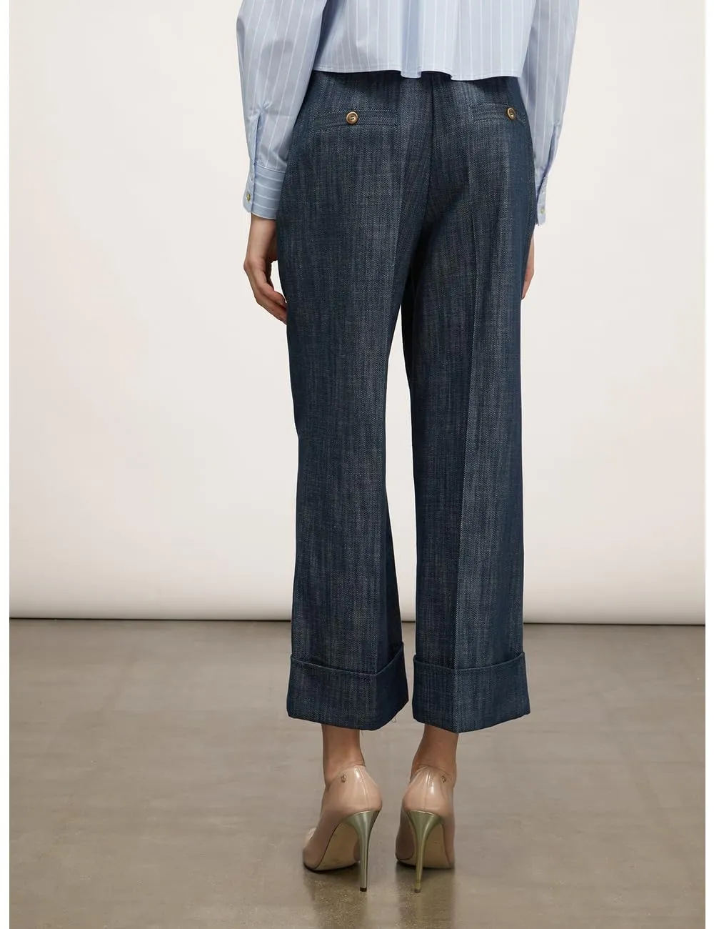 Motivi Cropped-Jeans geflammt Baumwolle Bügelfalte