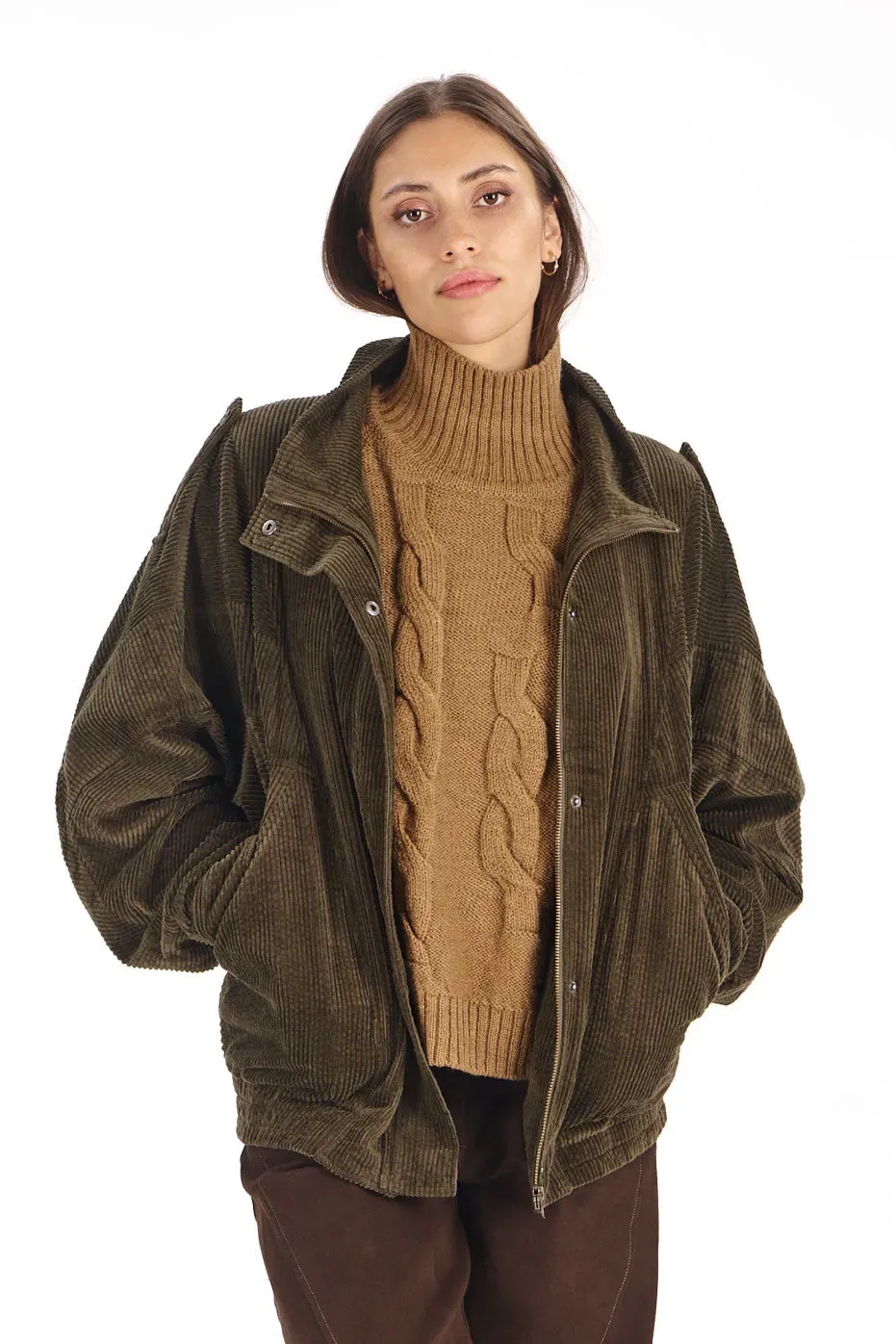 Komodo Hattie Jacke Khaki Bio-Baumwolle Cord