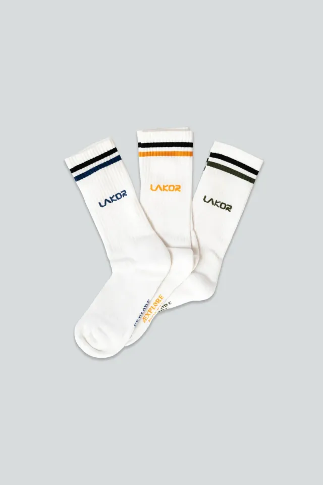 LAKOR Logo Socken 3er-Pack Weiß Bio-Baumwolle