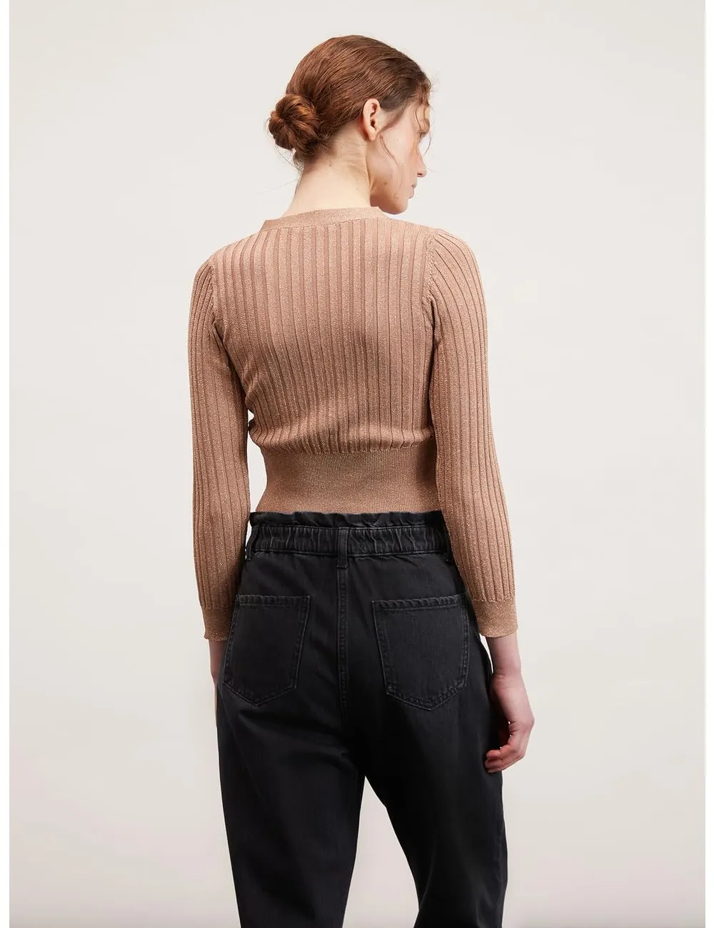 Motivi Lurex Cardigan kurz Ripp V-Ausschnitt