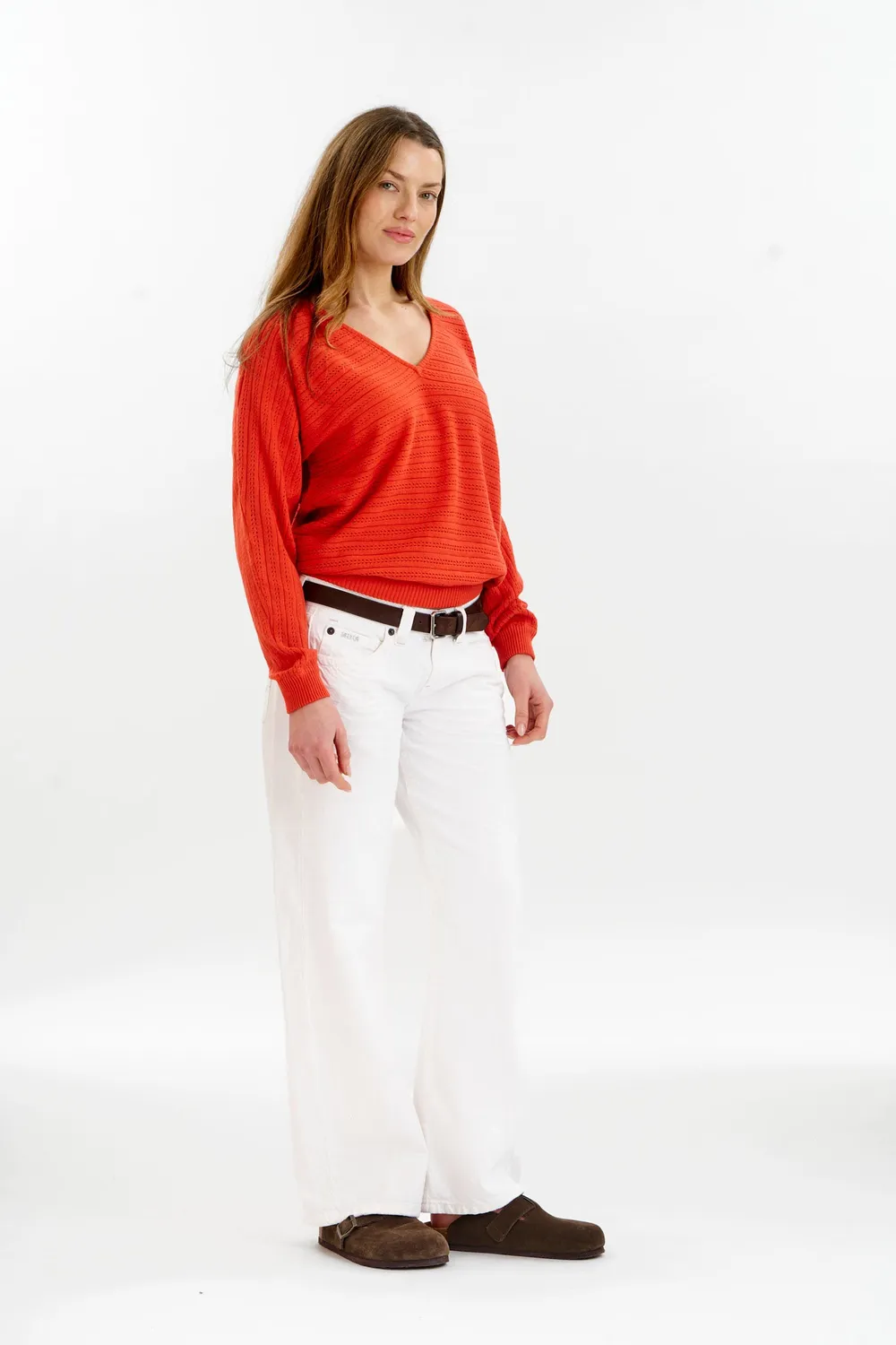 KOMODO PIA Pullover rot Pointelle Bio-Baumwolle