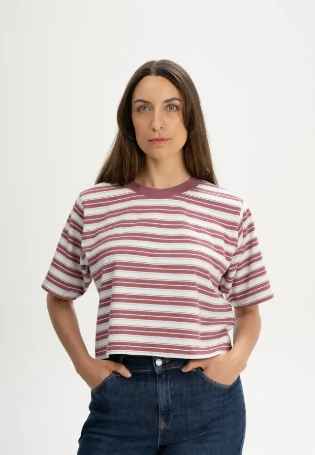 MELA DESNA Stripes Cropped T-Shirt thymian gestreift Baumwolle