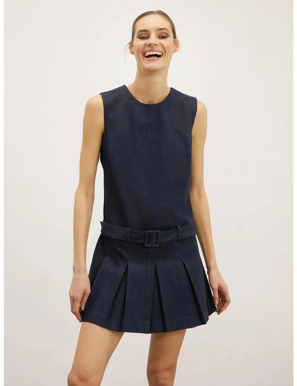 Motivi Mini-Kleid Denim Faltenrock trägerlos