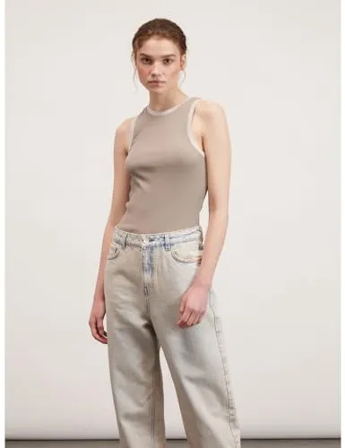 Motivi Tanktop mit Lurex-Bordüren gerippt aus Baumwolle